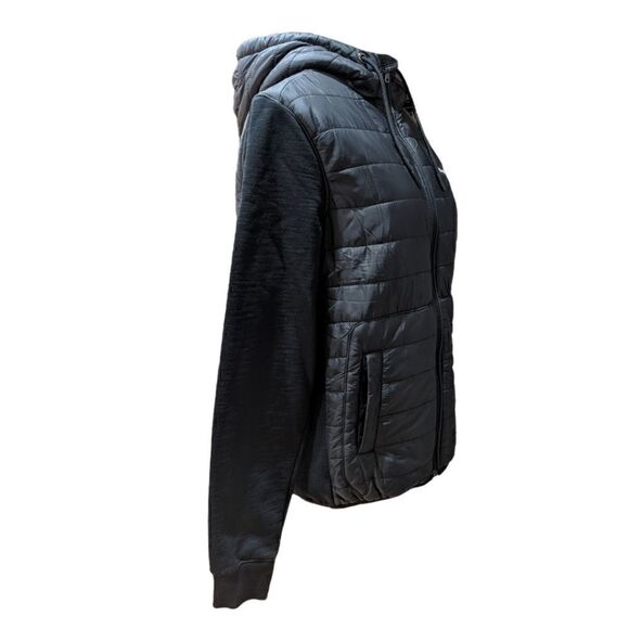 Roots Black Quilted Puffer Full Zip Hood Jacket Size S - Picture 3 of 8